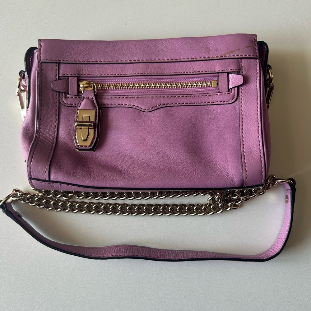 Rebecca minkoff leather crossbody Freesia Color (Lilac) with gold hardware